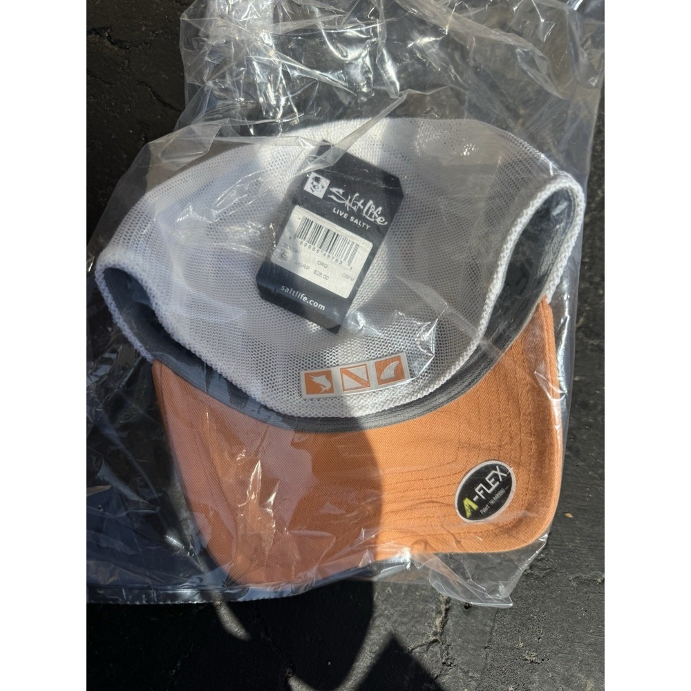 Salt Life Hat Fitted Mens One Size Orange/Grapefruit White Mesh Flexfit Fishing - Picture 4 of 5